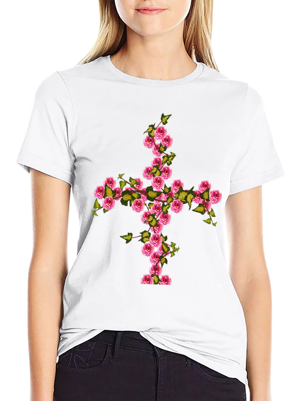 Floral Cross Graphic Tee - Black