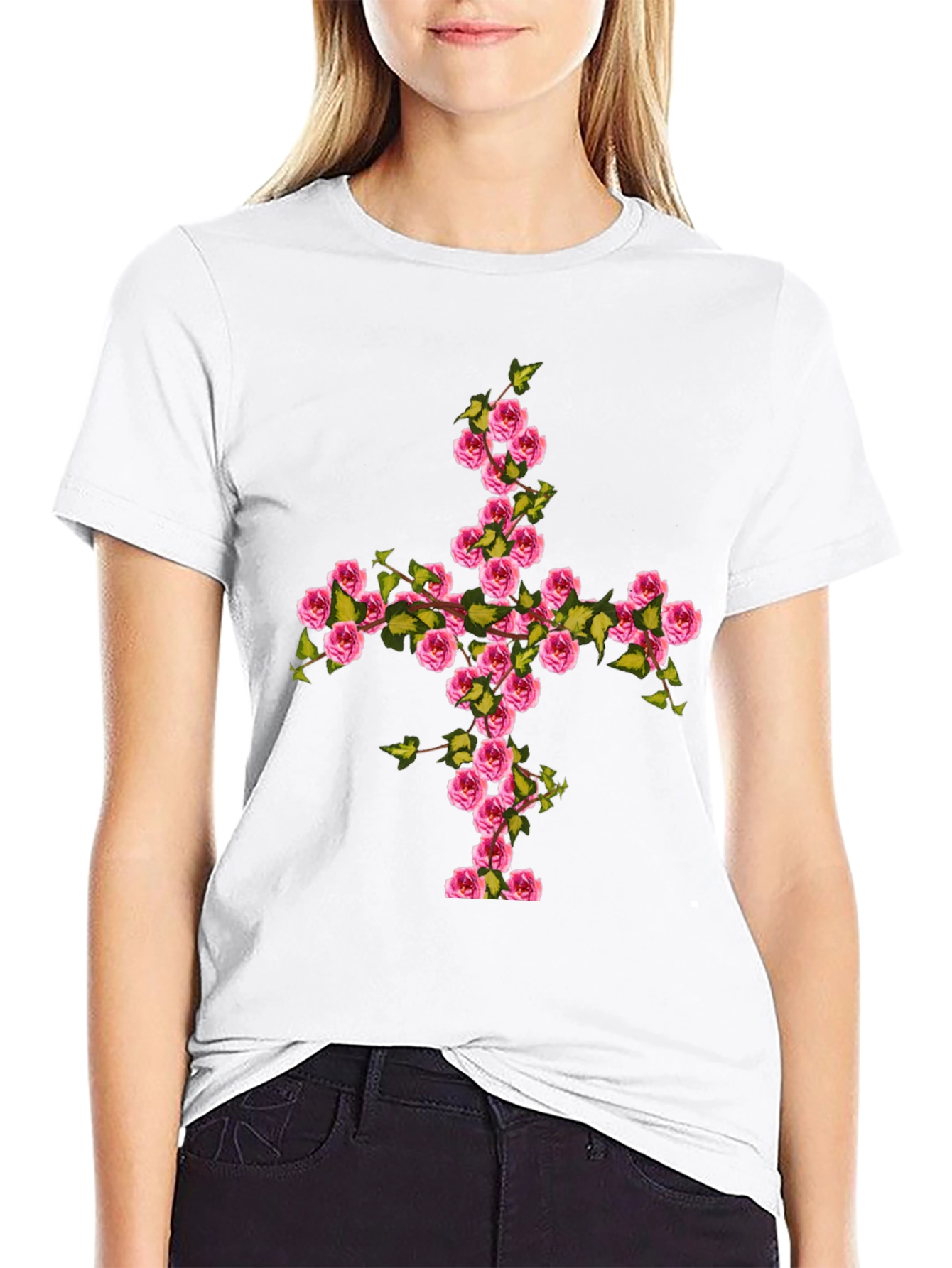 Floral Cross Graphic Tee - Black