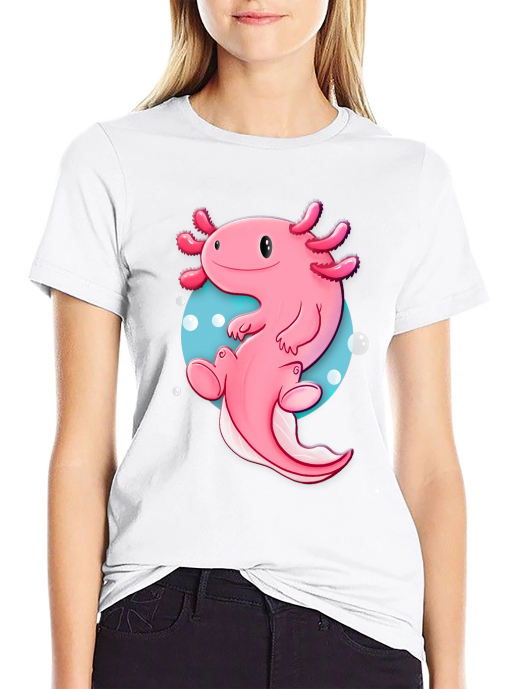 Axolotl Cartoon T-Shirt - Cute Pink Amphibian Graphic Tee