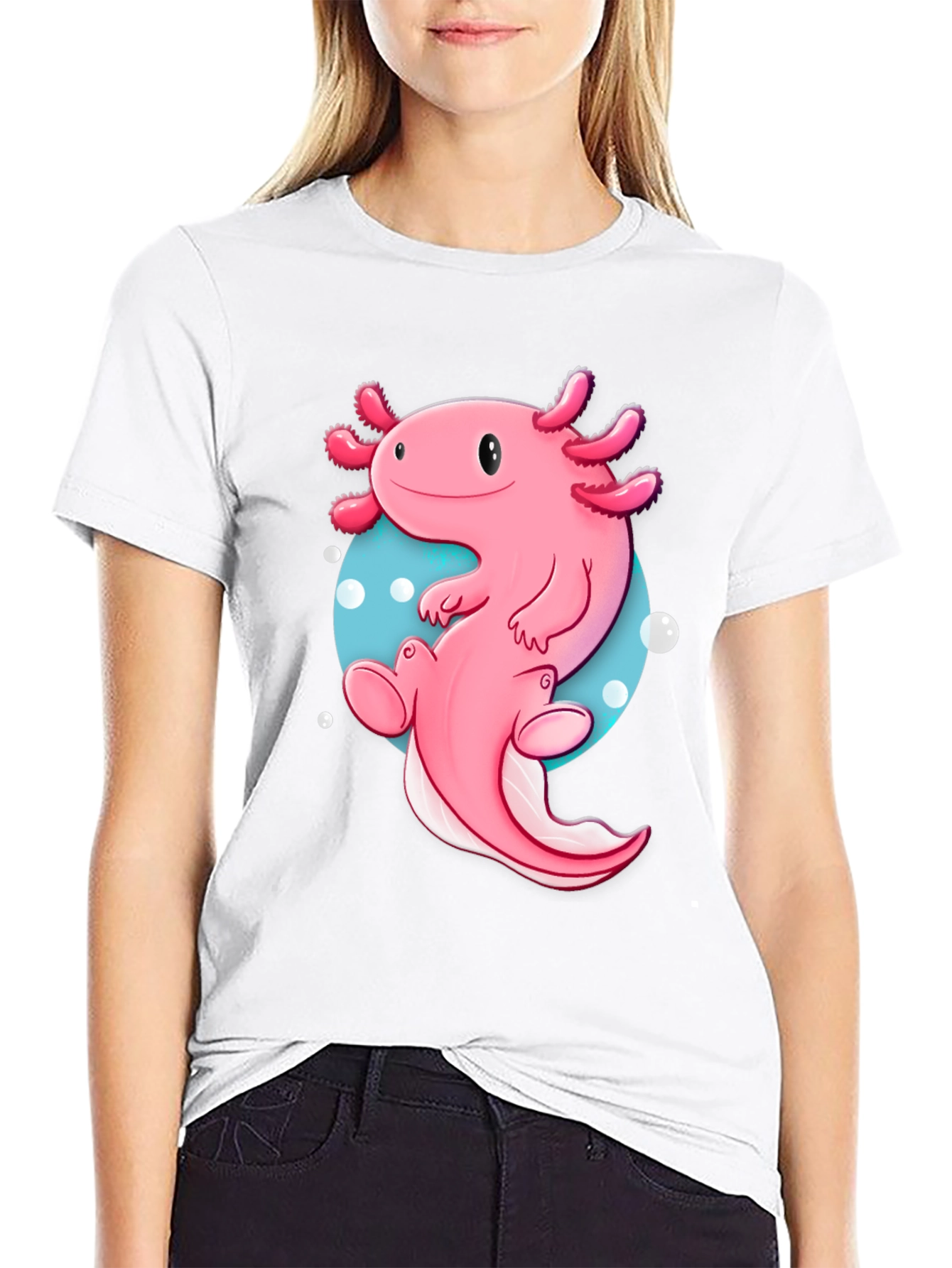 Axolotl Cartoon T-Shirt - Cute Pink Amphibian Graphic Tee