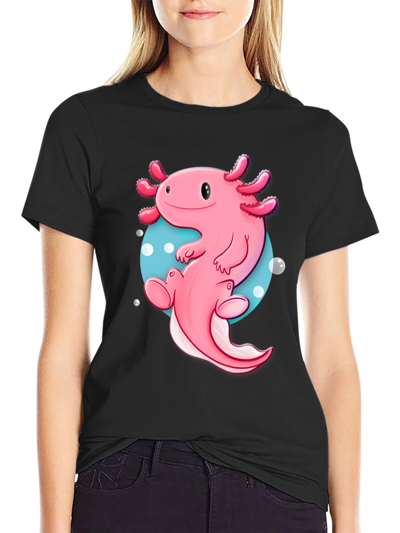 Axolotl Cartoon T-Shirt - Cute Pink Amphibian Graphic Tee
