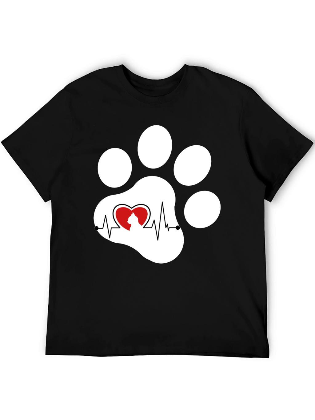 Black Cat Paw Heartbeat T-Shirt