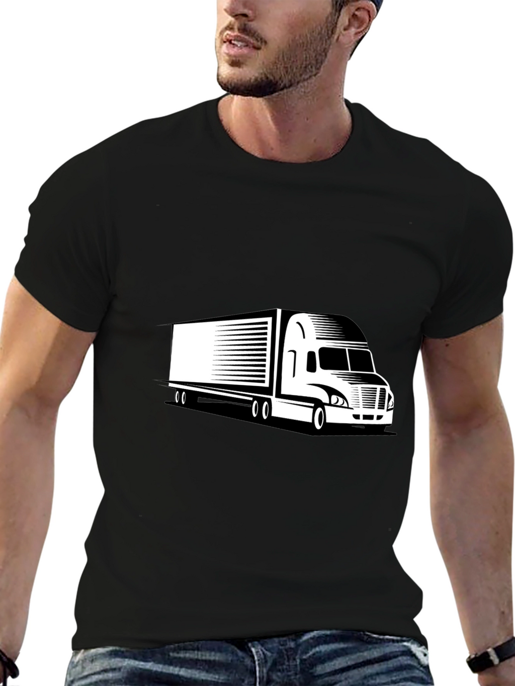 Trucker Black Tee - Semi Truck Graphic T-Shirt