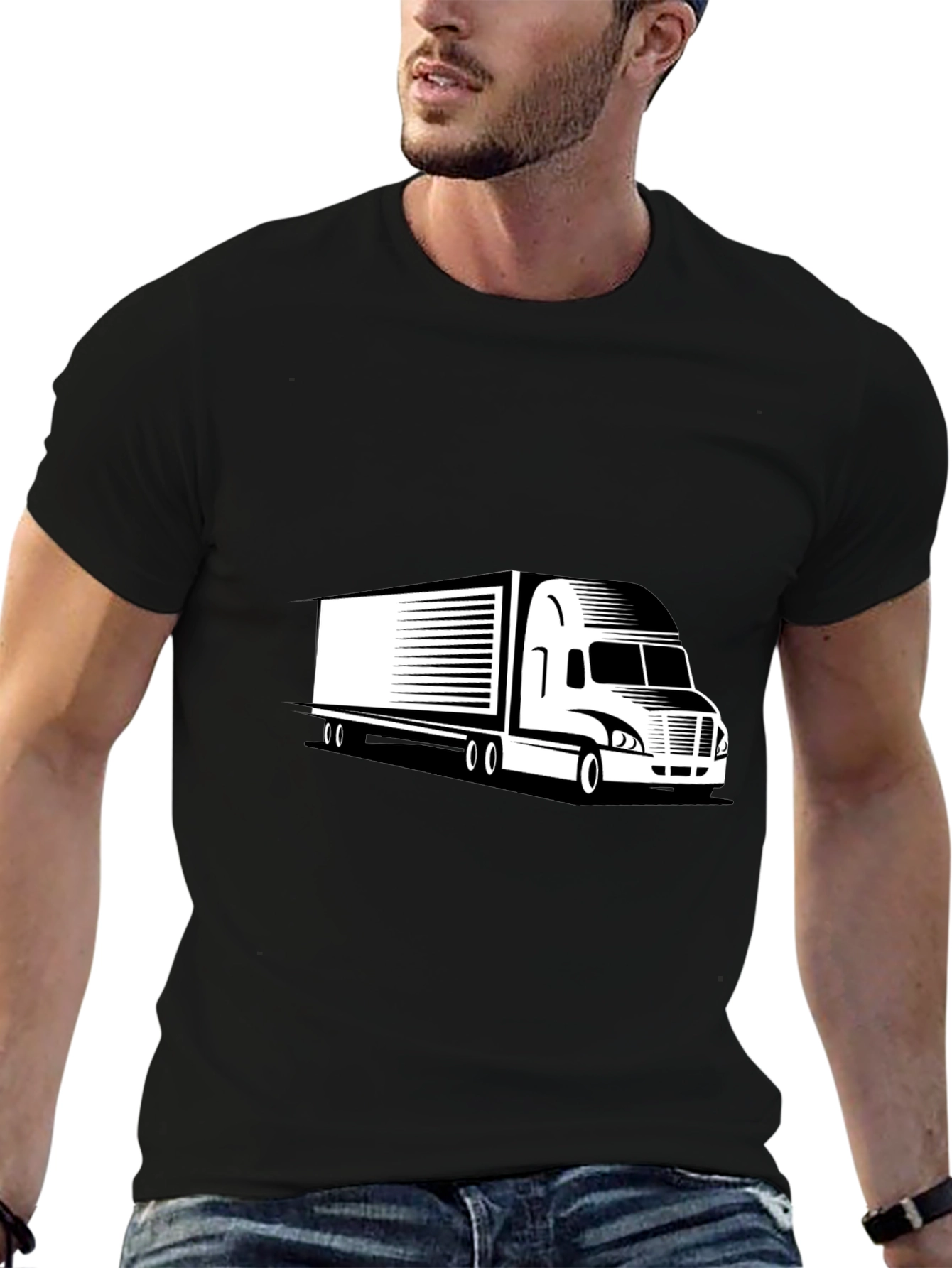 Trucker Black Tee - Semi Truck Graphic T-Shirt
