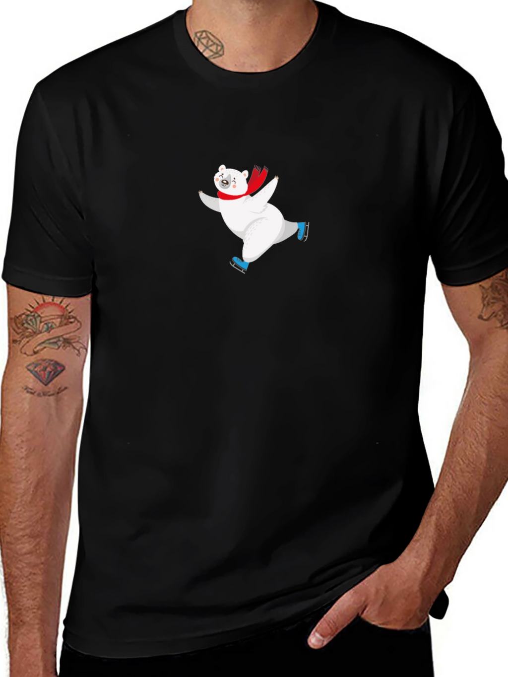 Skating Polar Bear Graphic Tee - Black