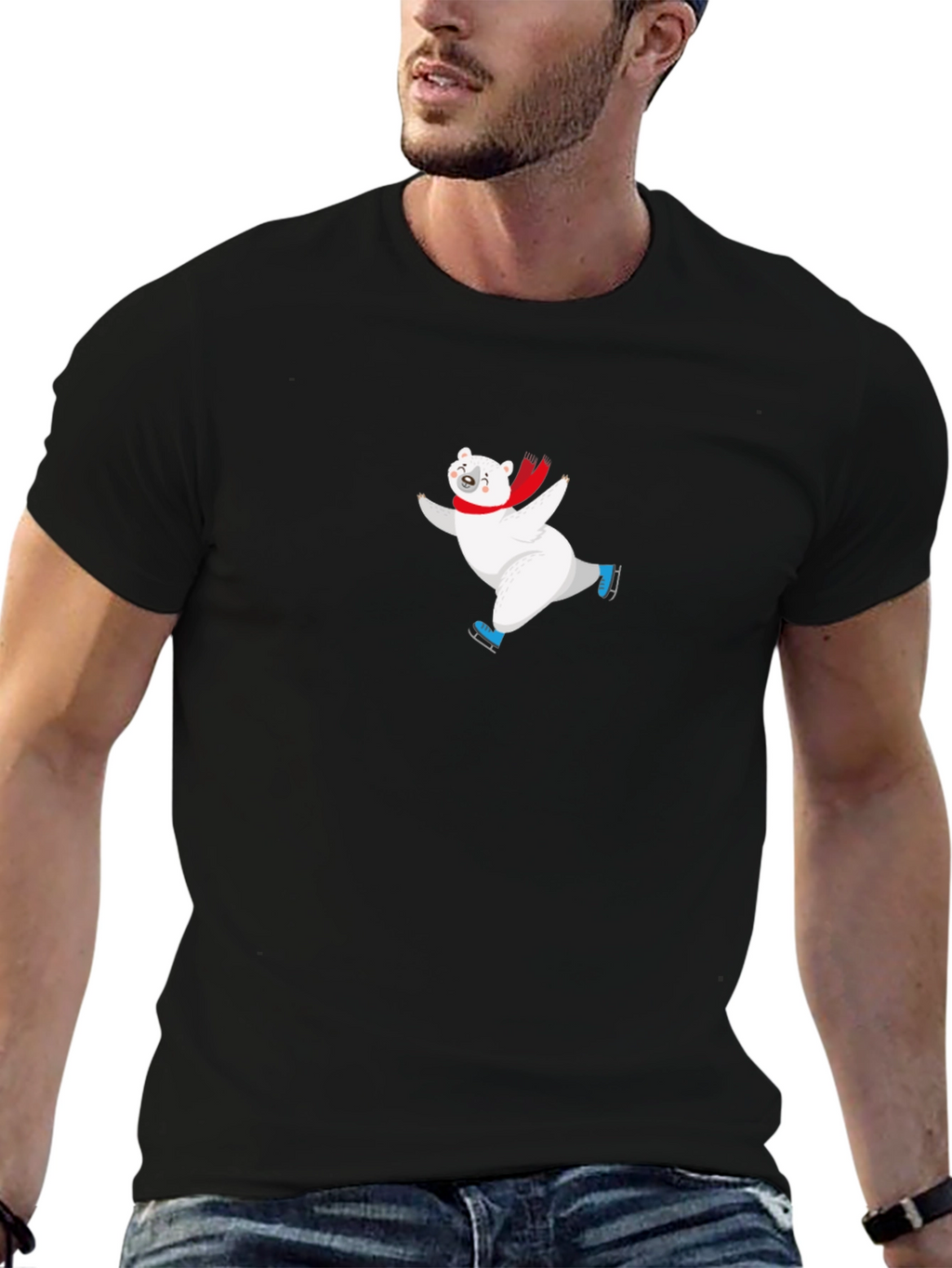 Skating Polar Bear Graphic Tee - Black