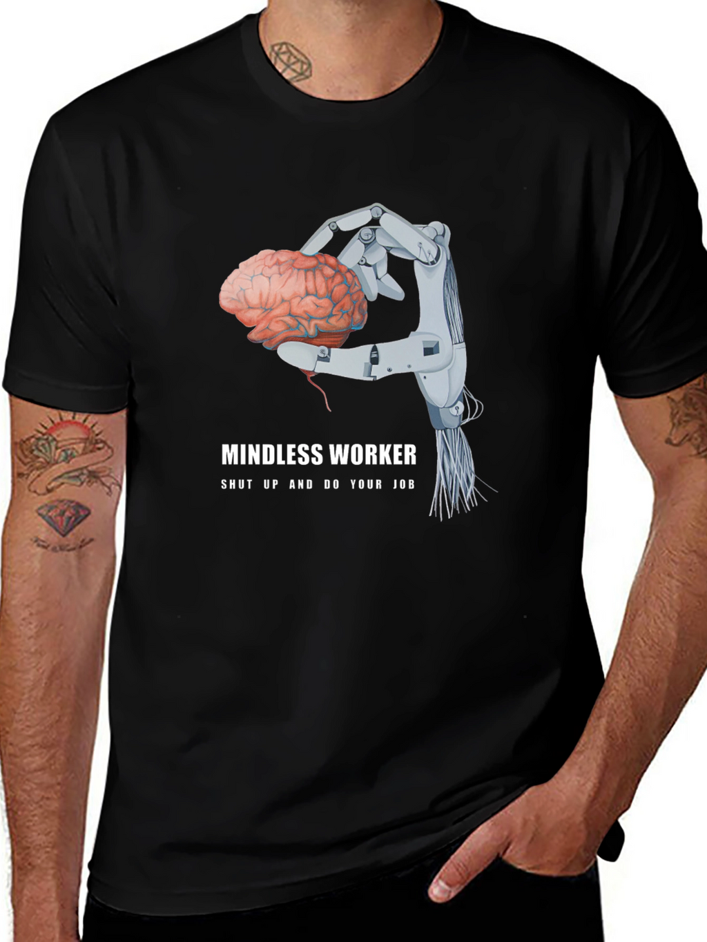 Mindless Worker Robot Hand Brain Graphic Tee