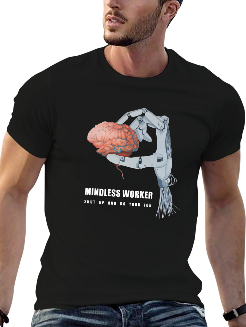 Mindless Worker Robot Hand Brain Graphic Tee
