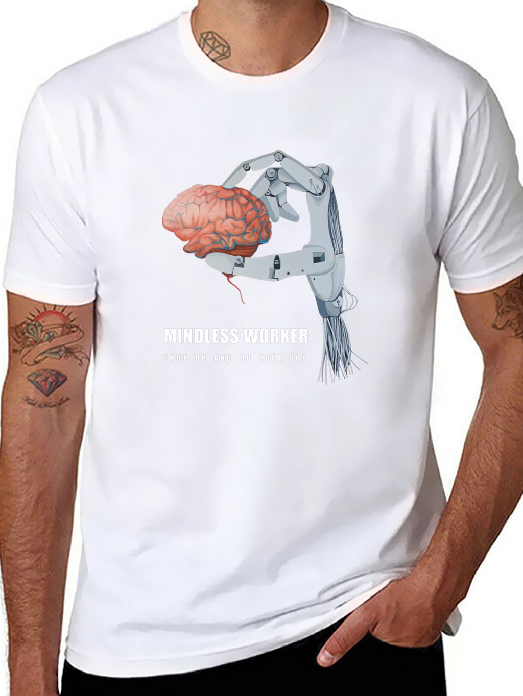 Mindless Worker Robot Hand Brain Graphic Tee