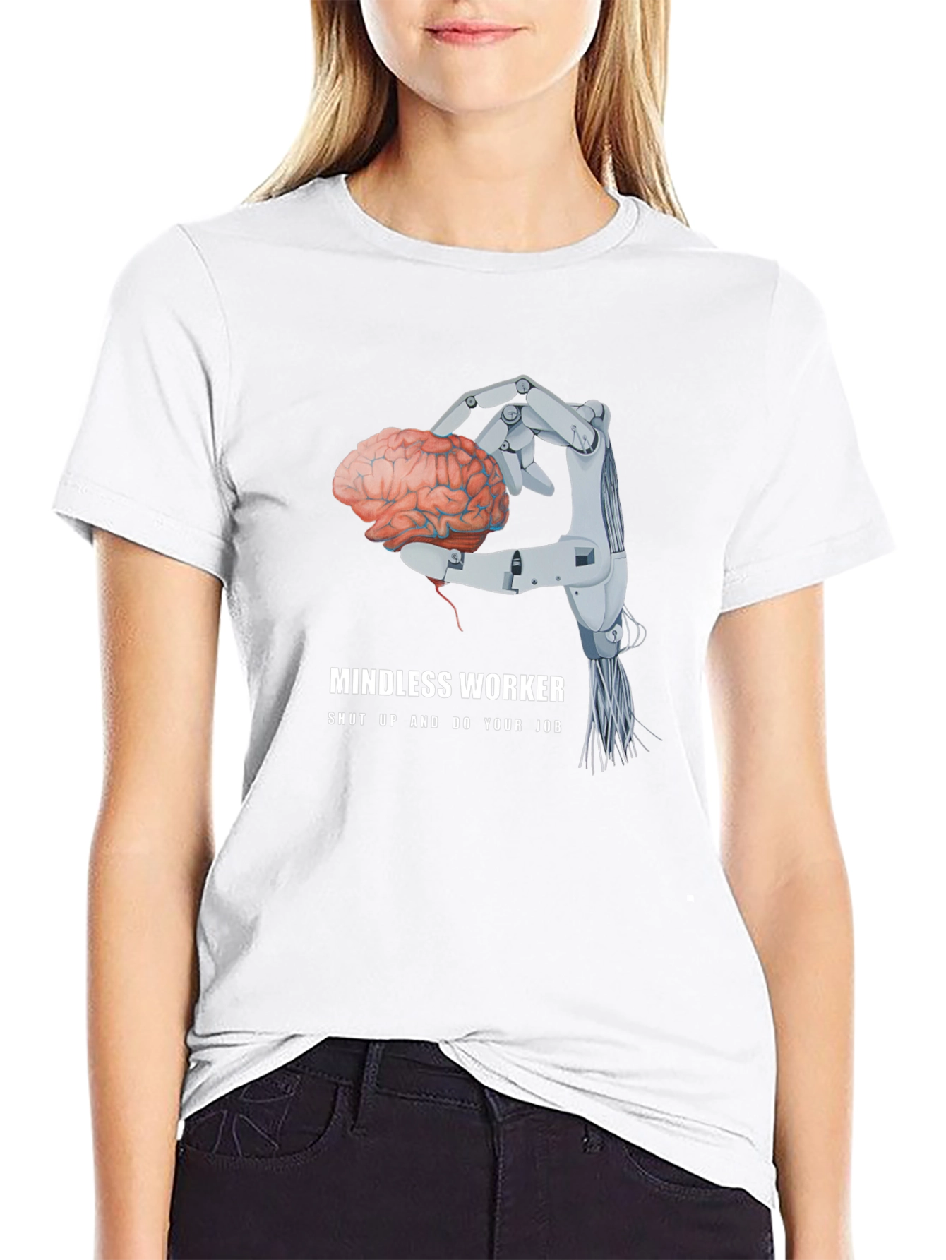 Mindless Worker Robot Hand Brain Graphic Tee