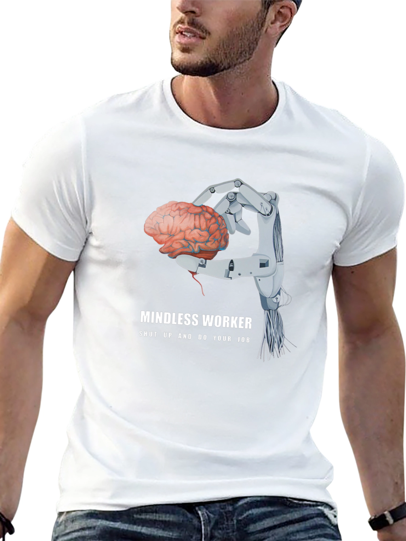 Mindless Worker Robot Hand Brain Graphic Tee