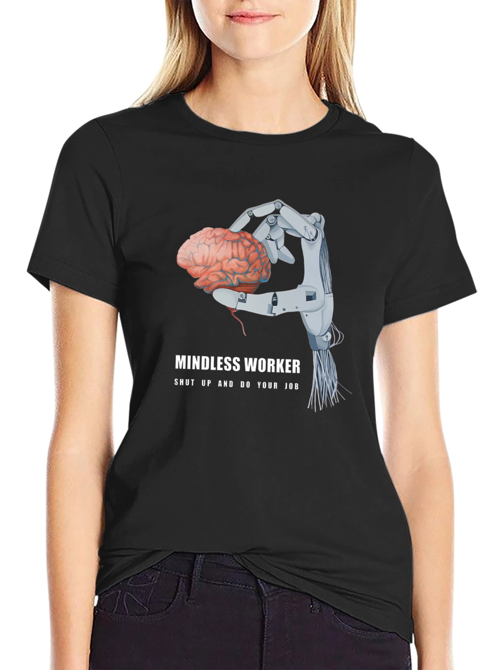 Mindless Worker Robot Hand Brain Graphic Tee