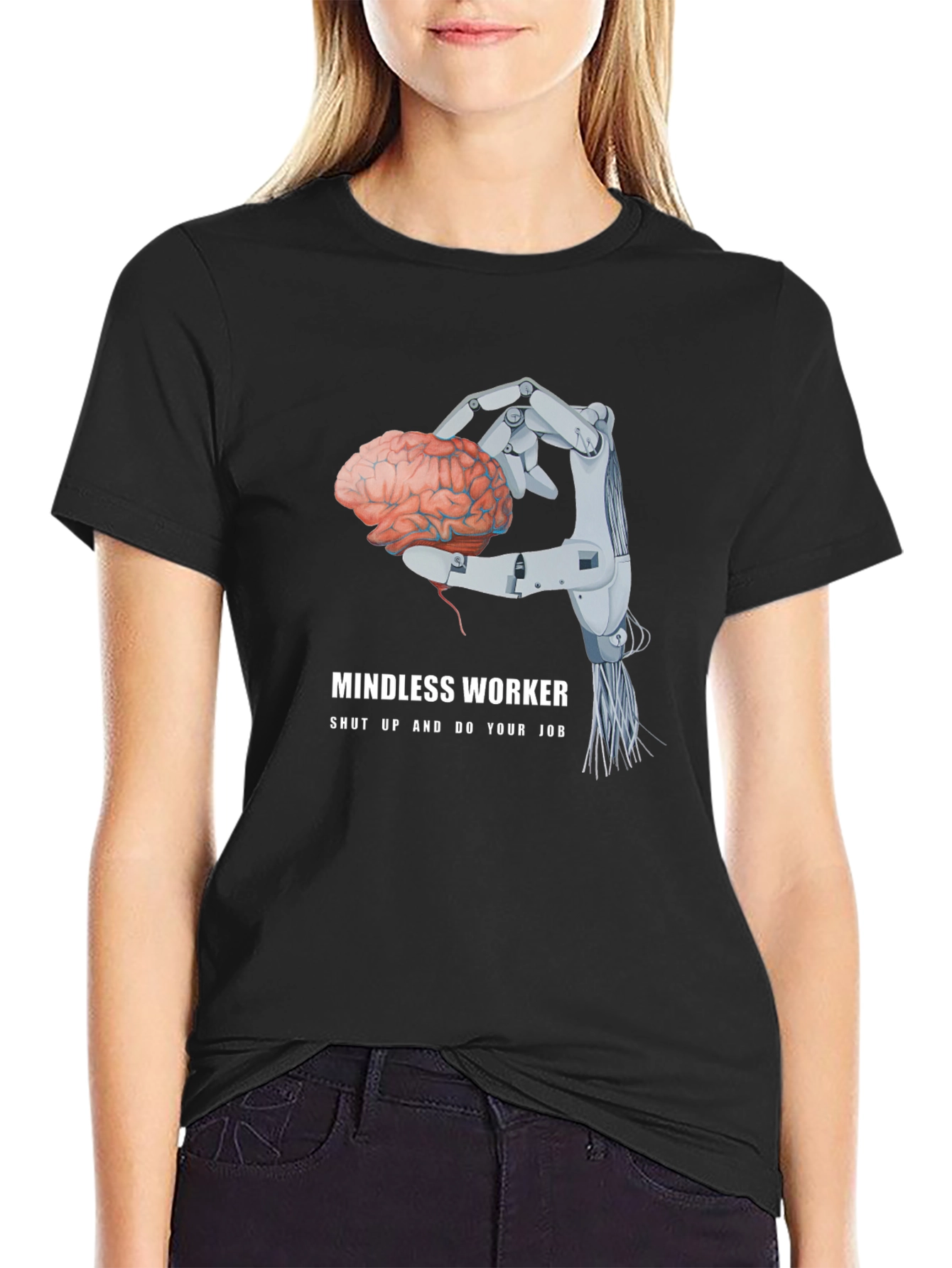 Mindless Worker Robot Hand Brain Graphic Tee