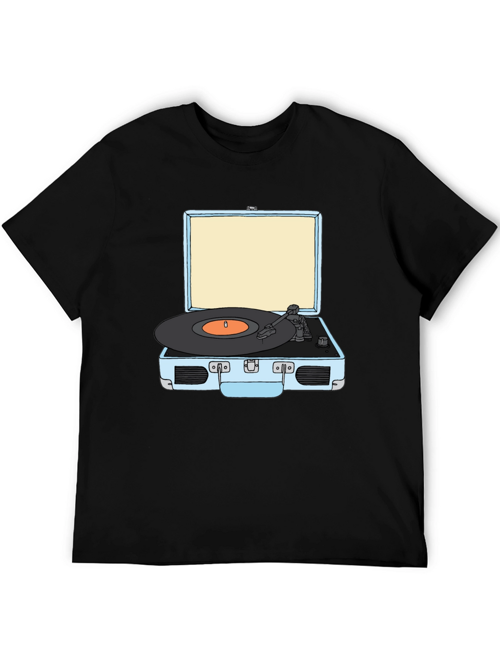 Retro Turntable Graphic Tee - Black Cotton T-Shirt