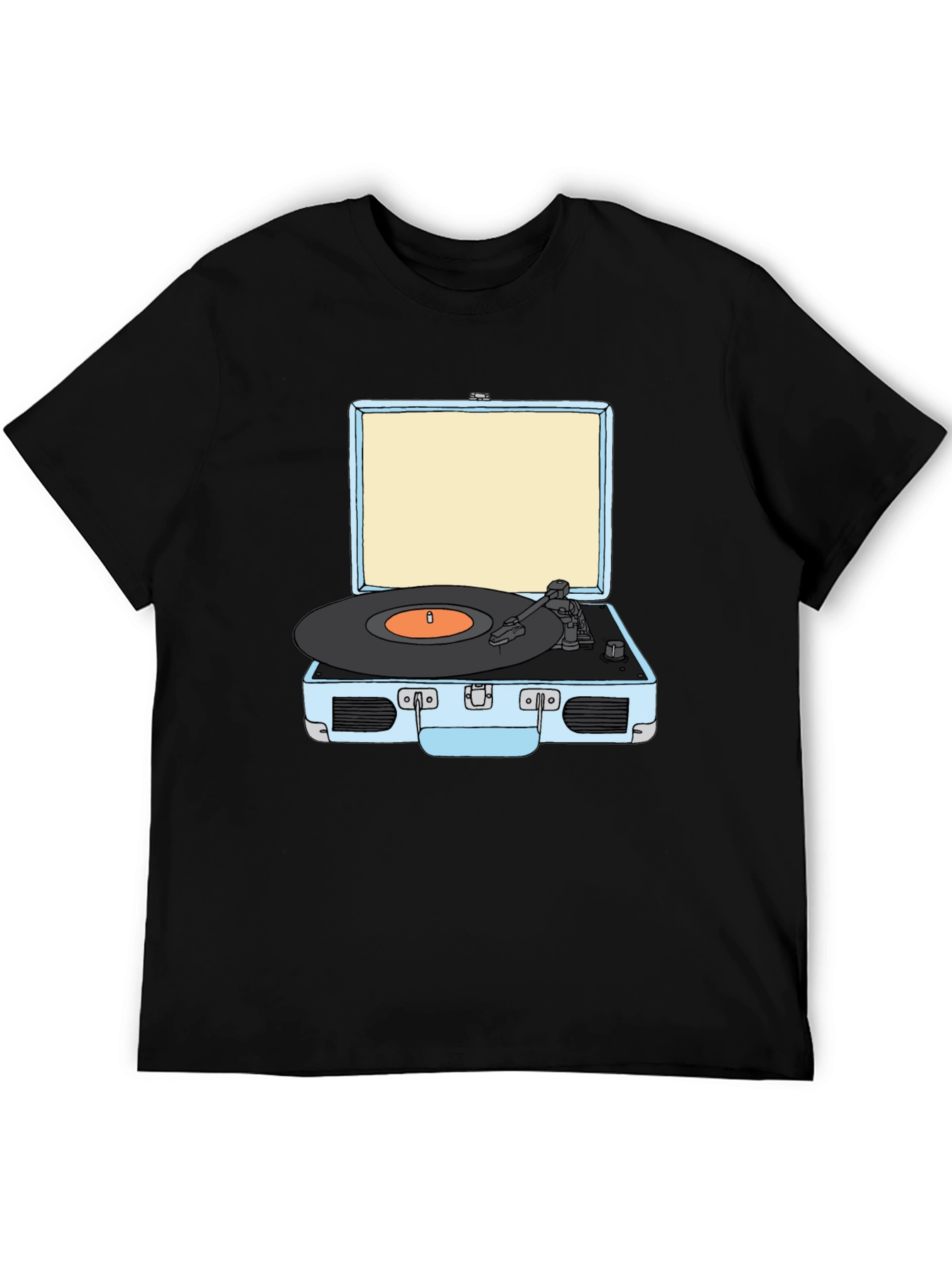 Retro Turntable Graphic Tee - Black Cotton T-Shirt