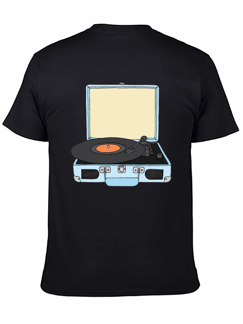 Retro Turntable Graphic Tee - Black Cotton T-Shirt