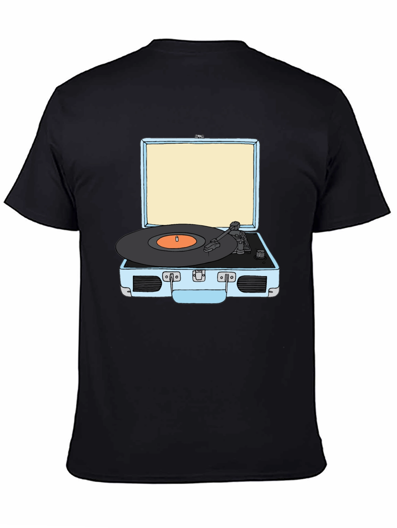 Retro Turntable Graphic Tee - Black Cotton T-Shirt