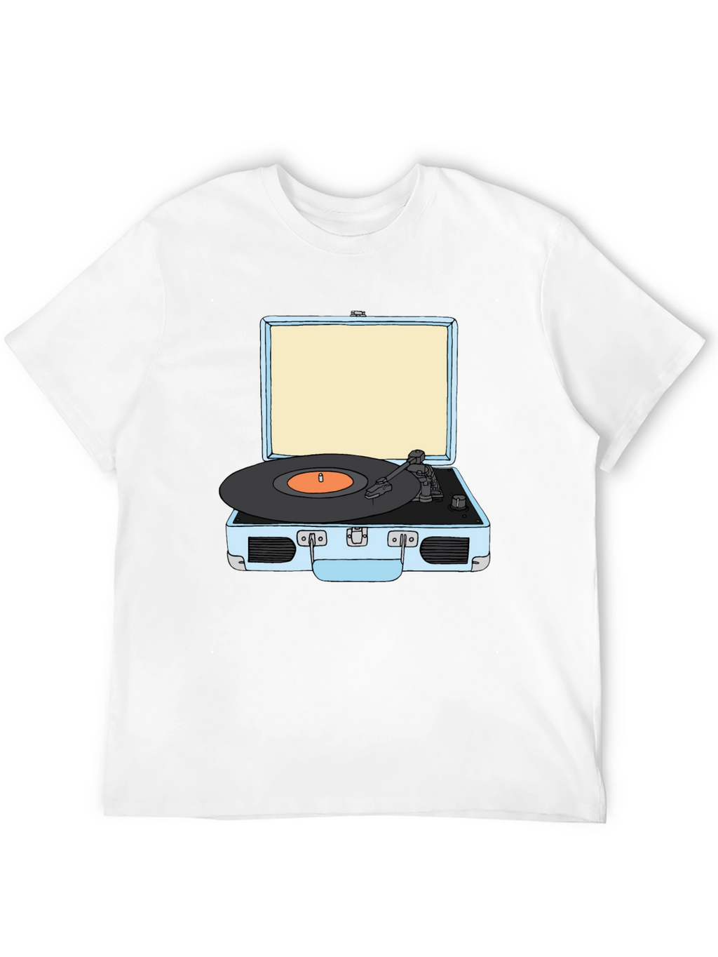 Retro Turntable Graphic Tee - Black Cotton T-Shirt