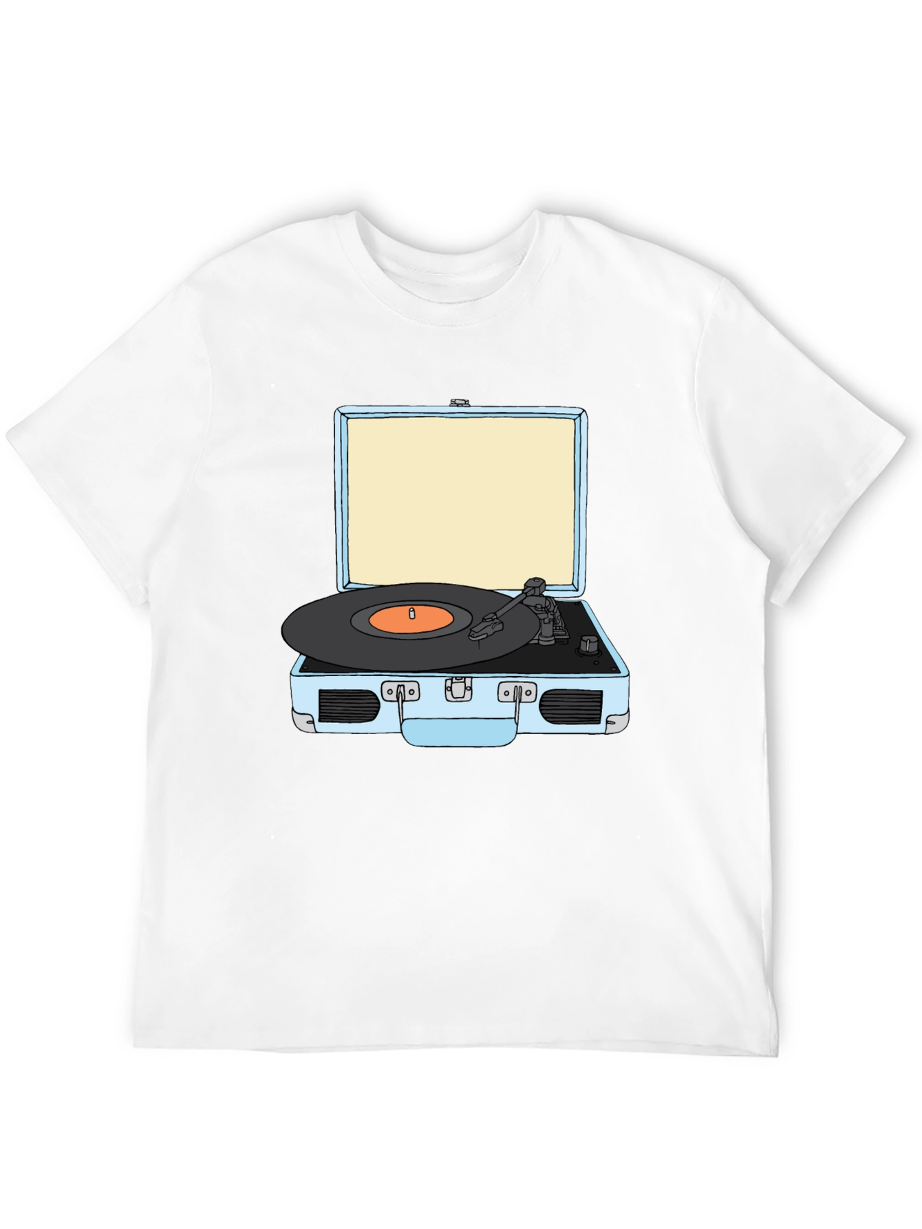 Retro Turntable Graphic Tee - Black Cotton T-Shirt