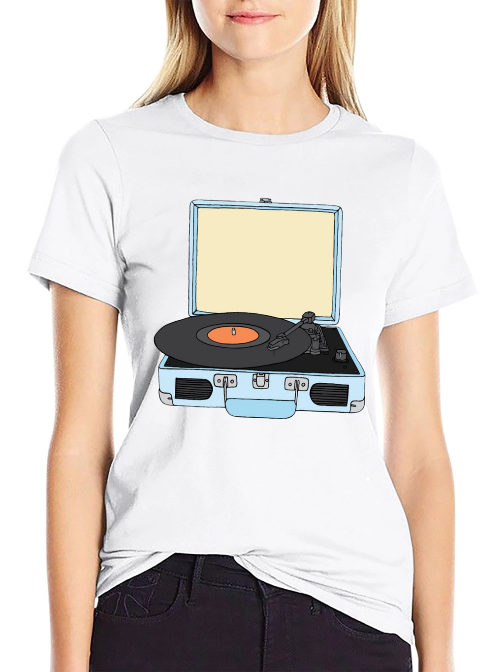 Retro Turntable Graphic Tee - Black Cotton T-Shirt