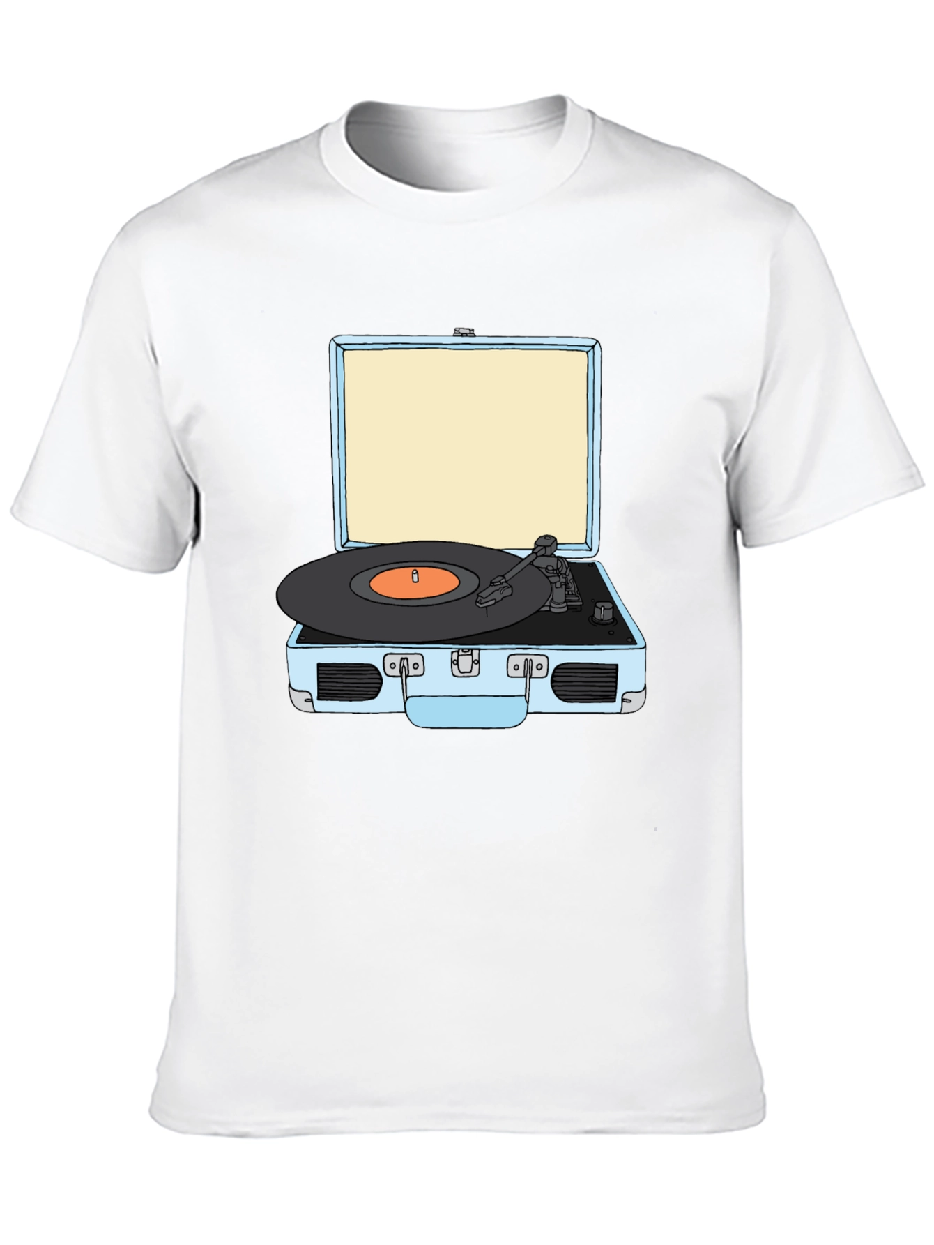 Retro Turntable Graphic Tee - Black Cotton T-Shirt