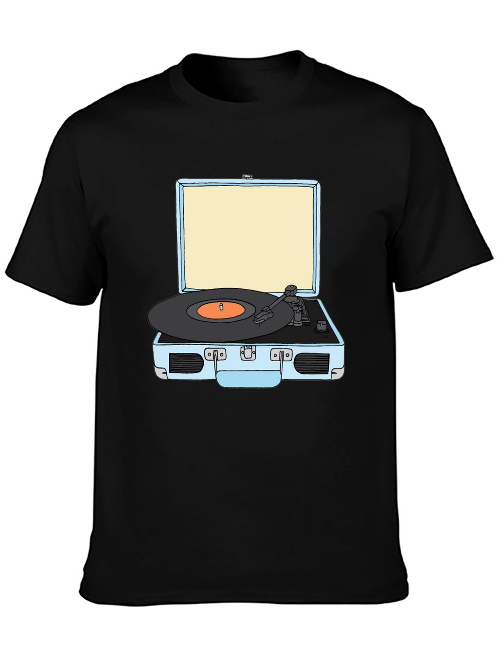 Retro Turntable Graphic Tee - Black Cotton T-Shirt