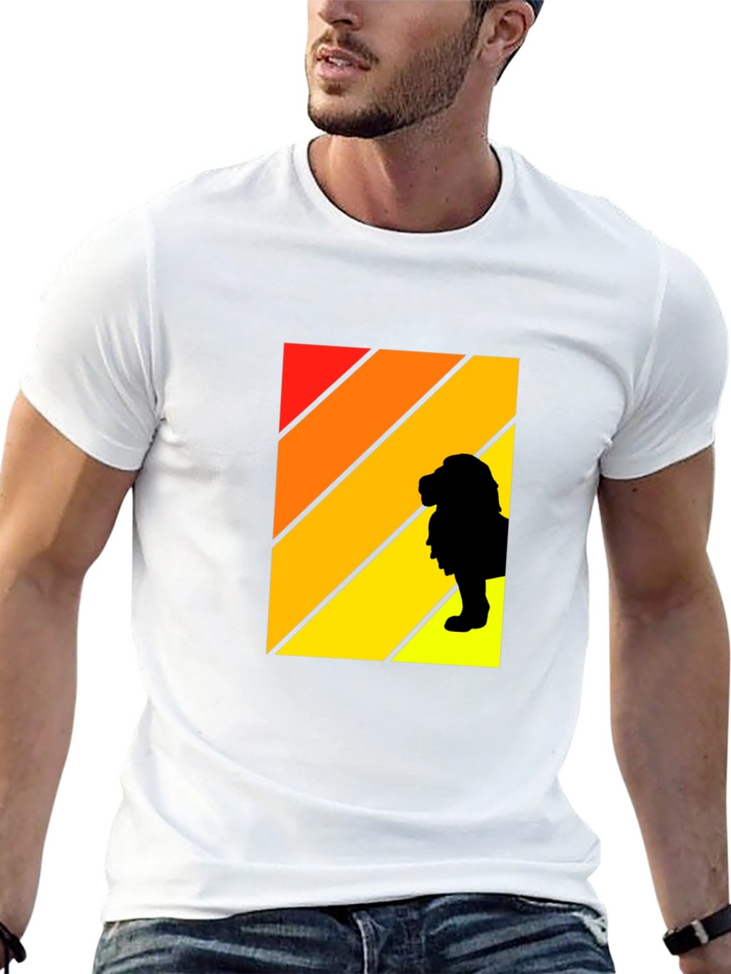 Retro Sunset Lion Graphic Tee - Mens Black T-Shirt