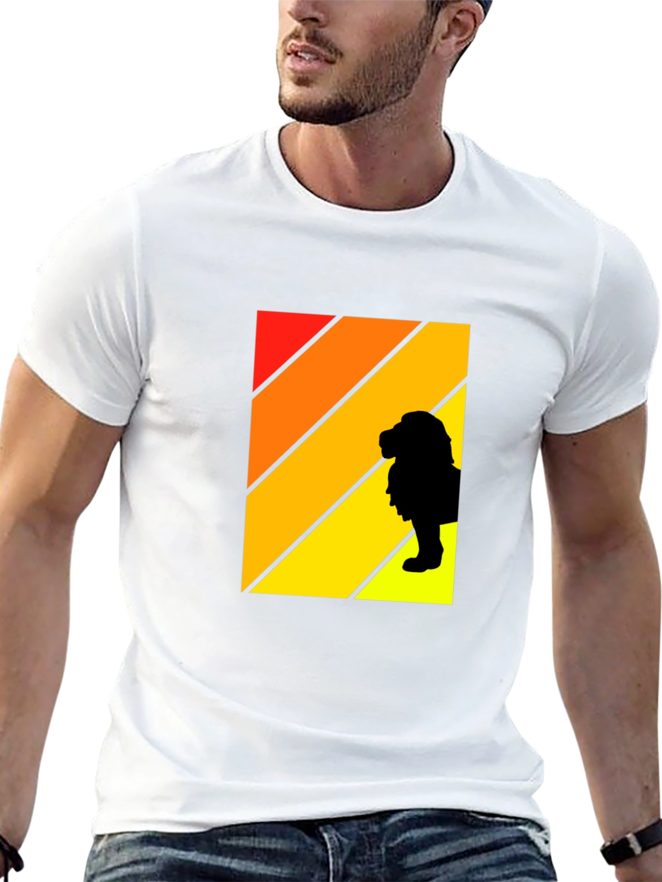 Retro Sunset Lion Graphic Tee - Mens Black T-Shirt