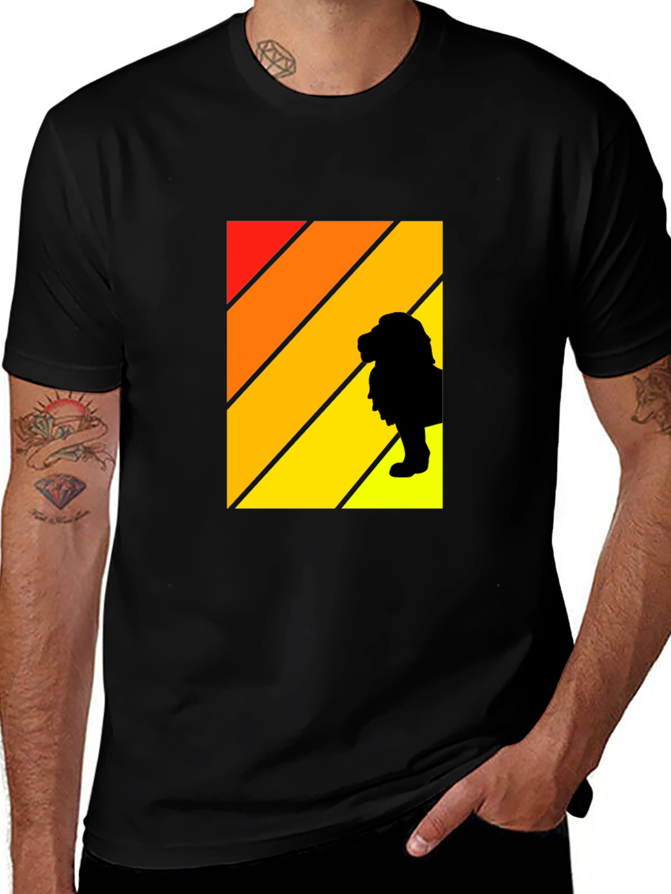 Retro Sunset Lion Graphic Tee - Mens Black T-Shirt