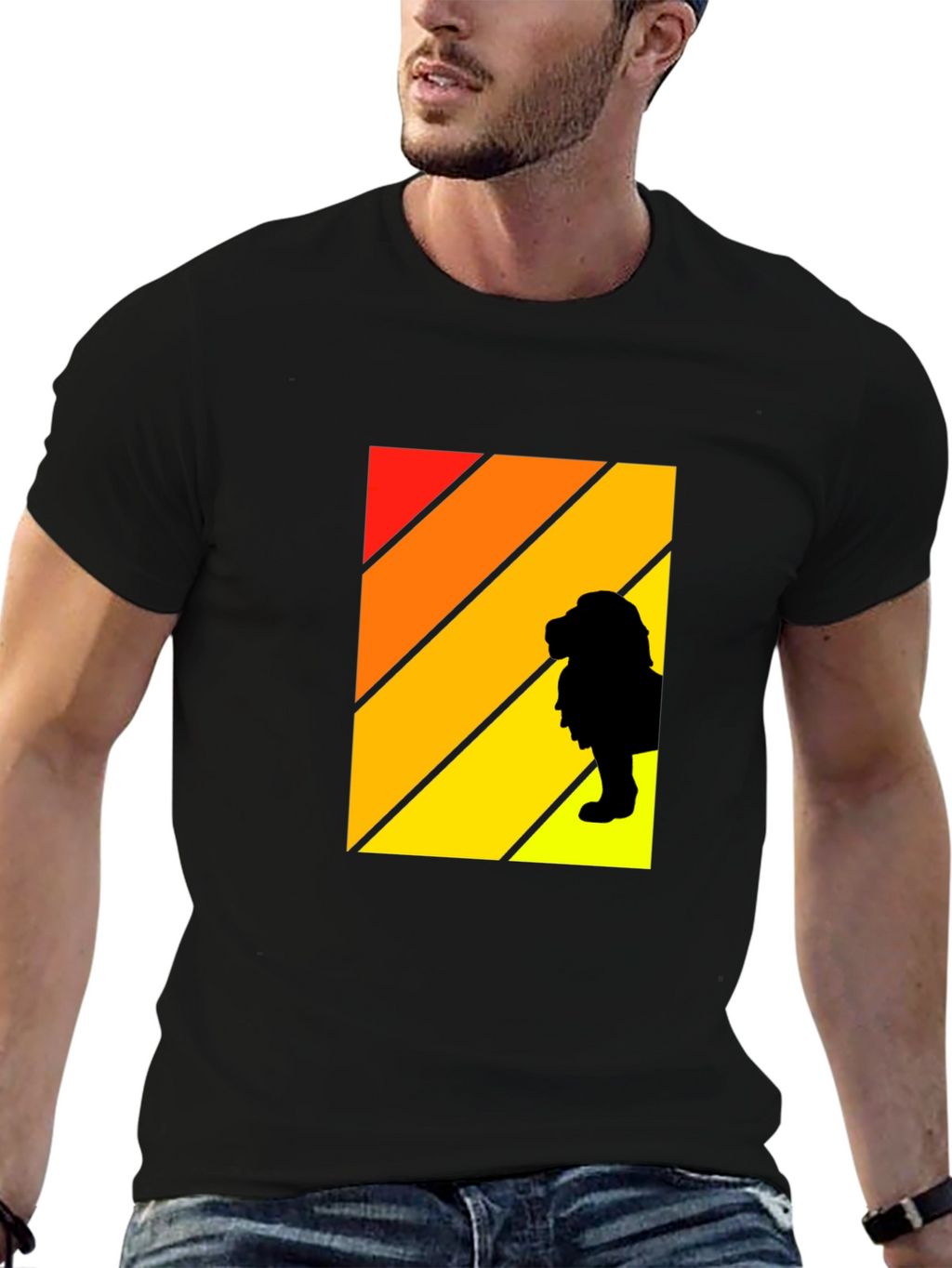 Retro Sunset Lion Graphic Tee - Mens Black T-Shirt