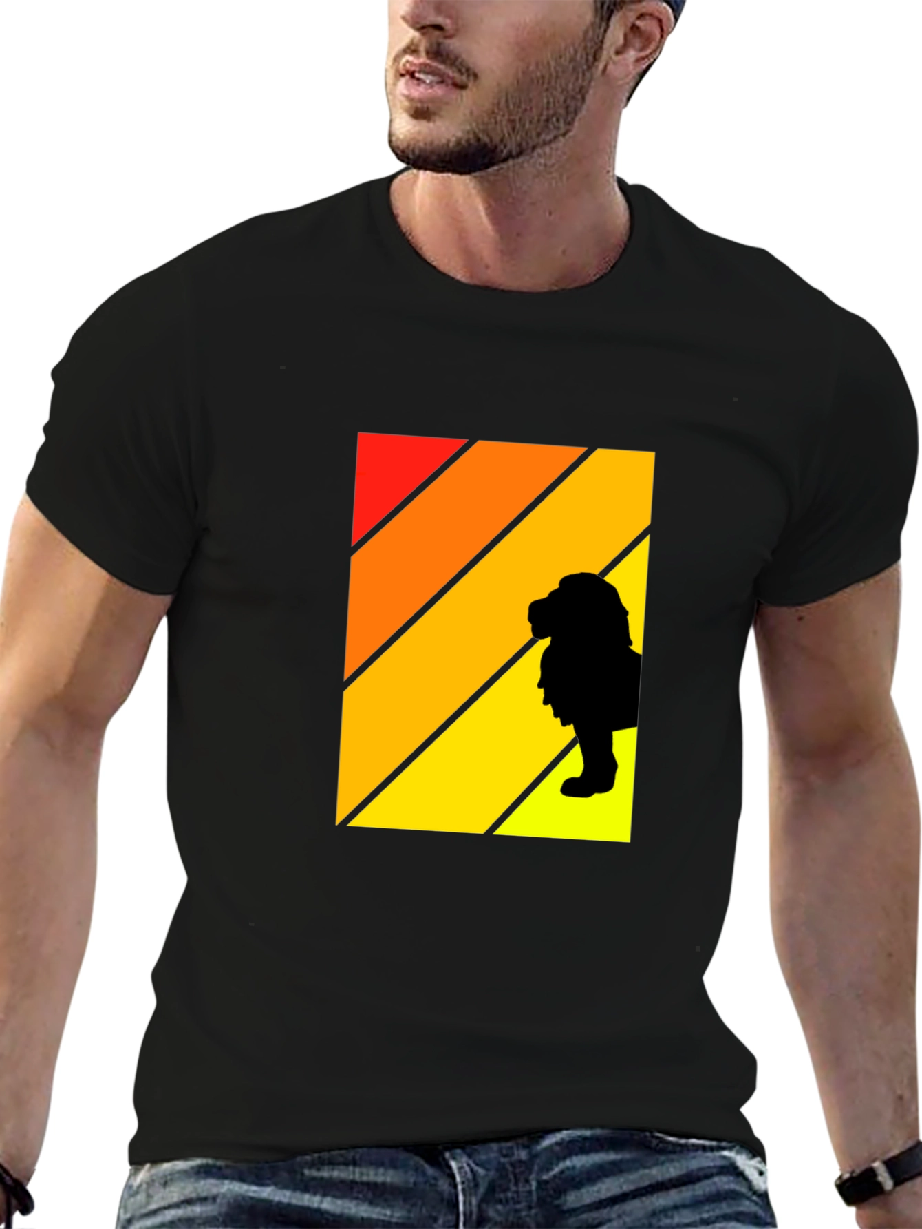 Retro Sunset Lion Graphic Tee - Mens Black T-Shirt