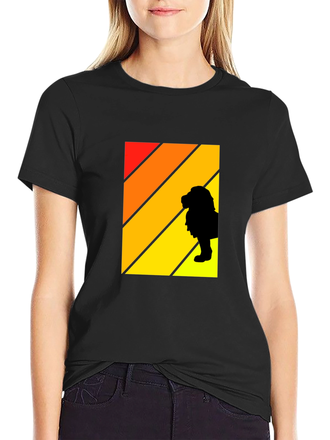 Retro Sunset Lion Graphic Tee - Mens Black T-Shirt