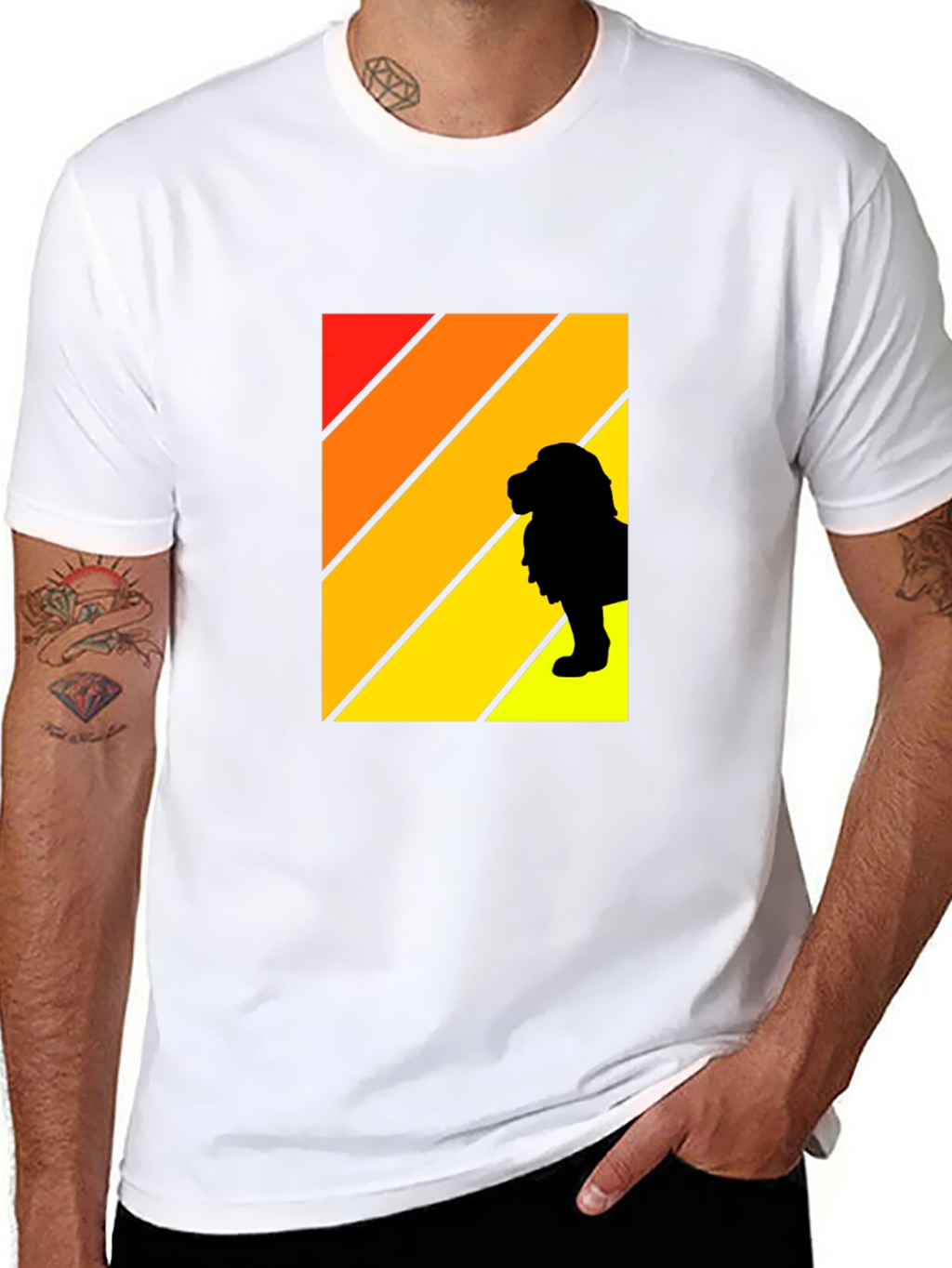 Retro Sunset Lion Graphic Tee - Mens Black T-Shirt