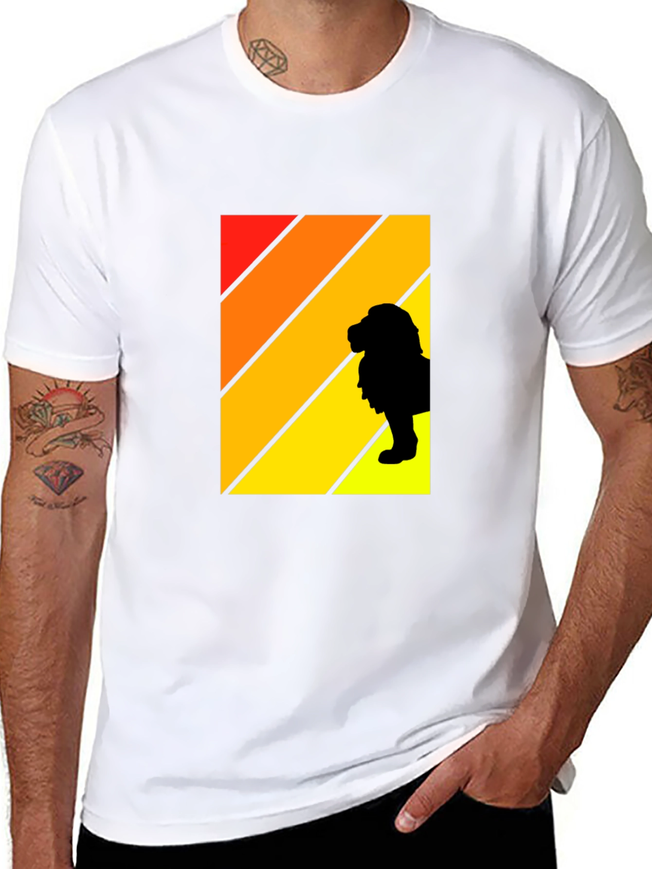 Retro Sunset Lion Graphic Tee - Mens Black T-Shirt