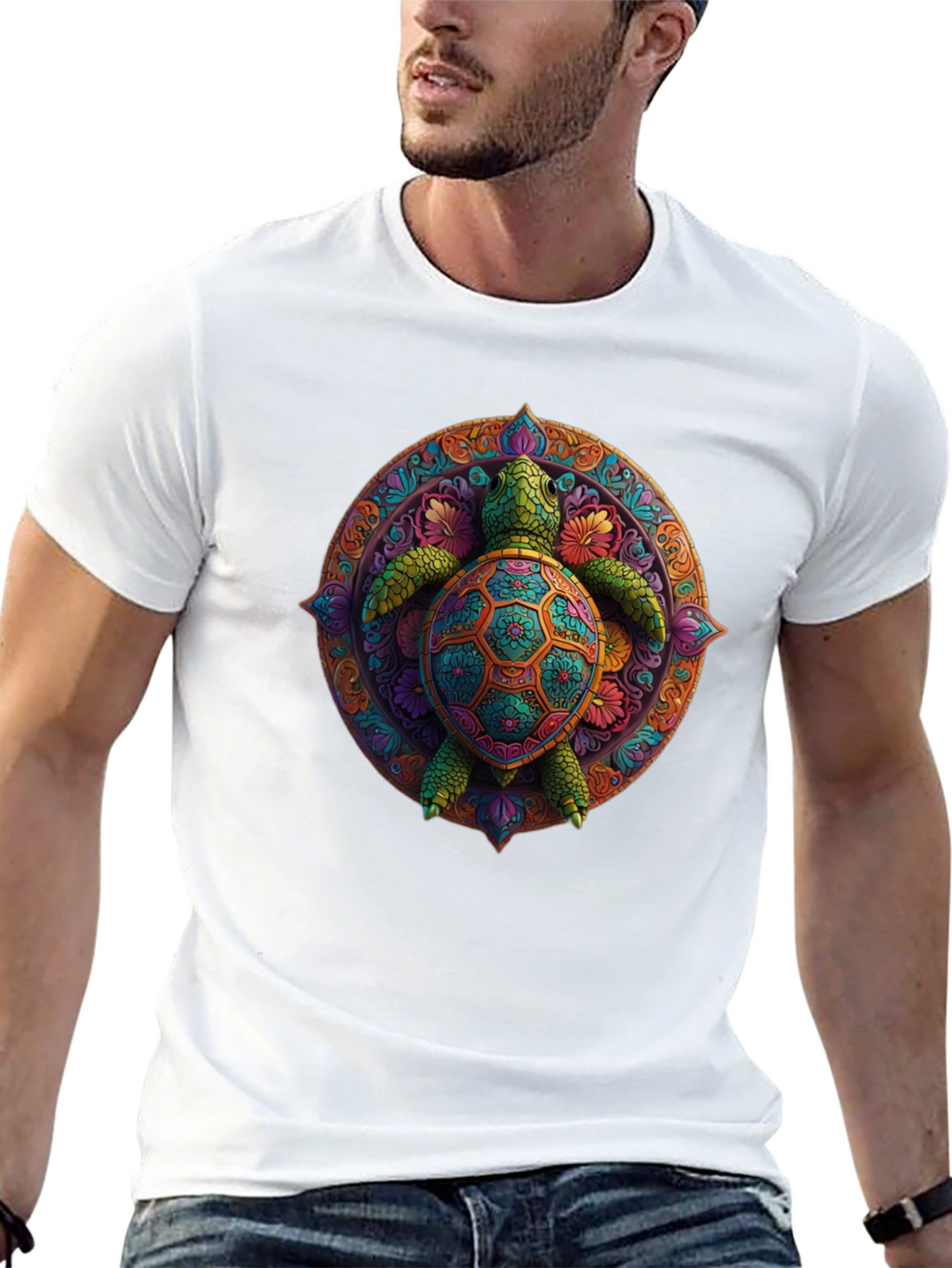 Turtle Mandala Graphic Tee - Black