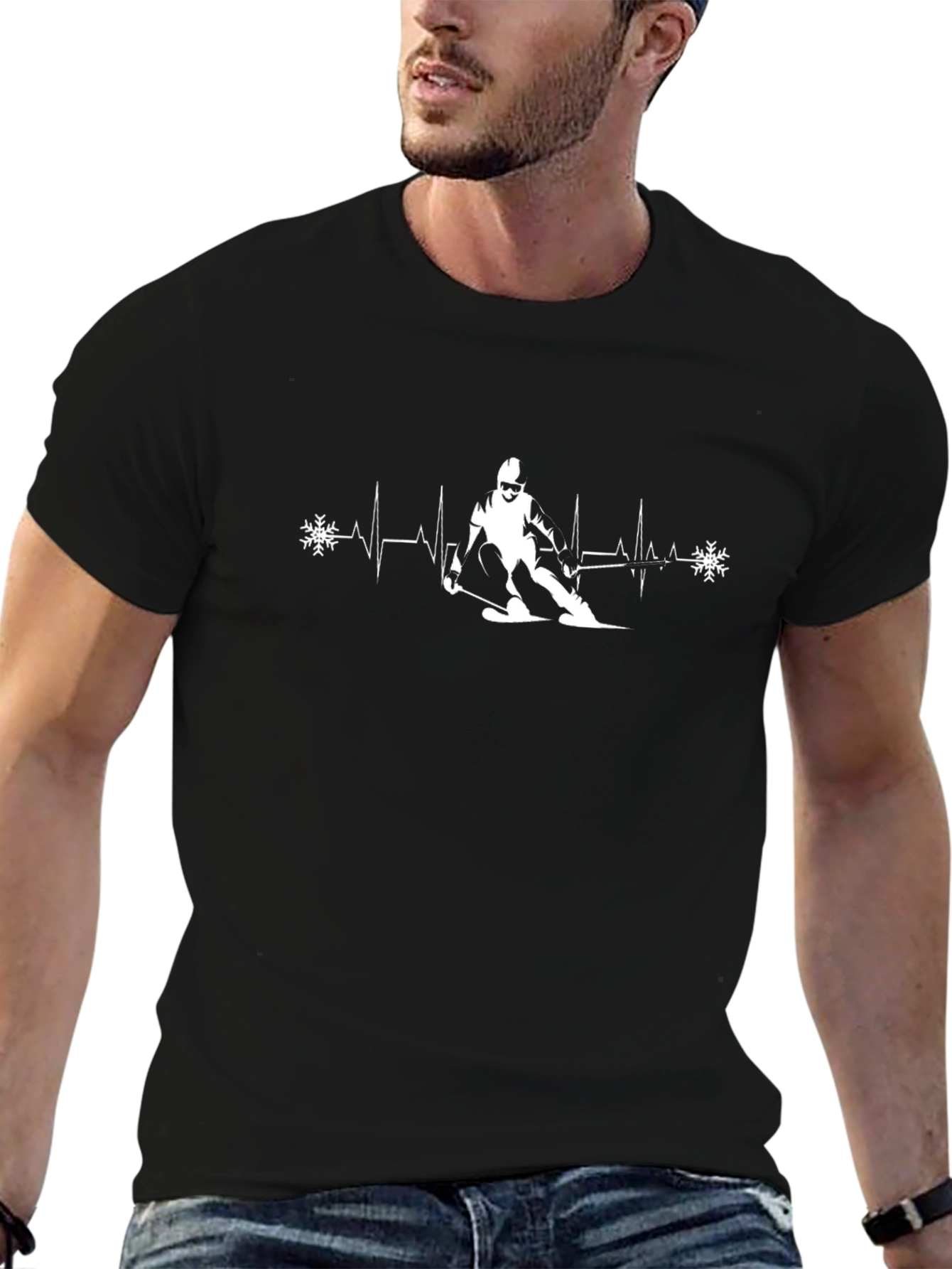 Ski Heartbeat Graphic Tee - Sporty Casual T-Shirt