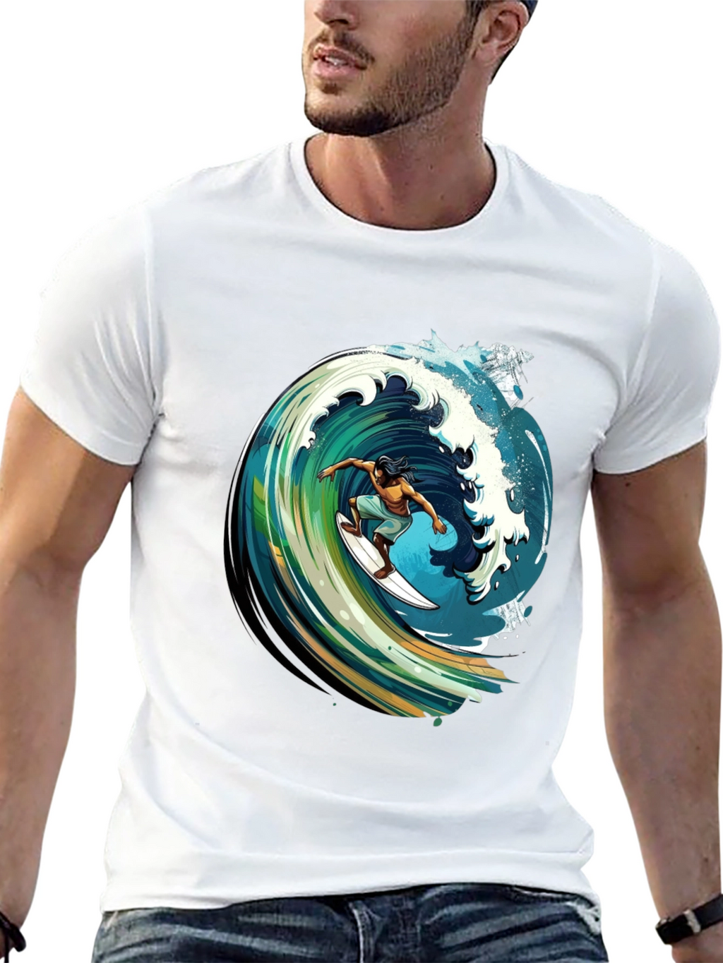 Surfer Wave Graphic Tee - Black Cotton Comfort