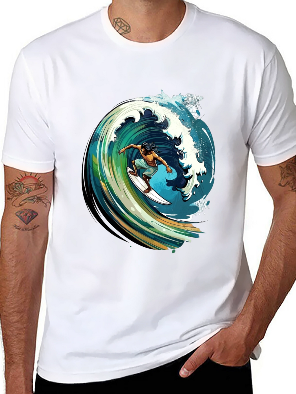 Surfer Wave Graphic Tee - Black Cotton Comfort