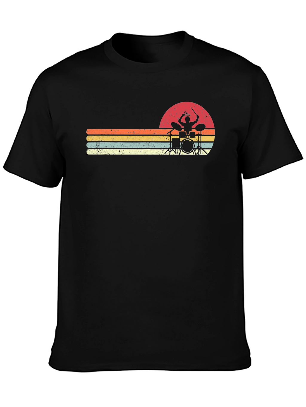 Retro Drummer Sunset Graphic Tee - Black