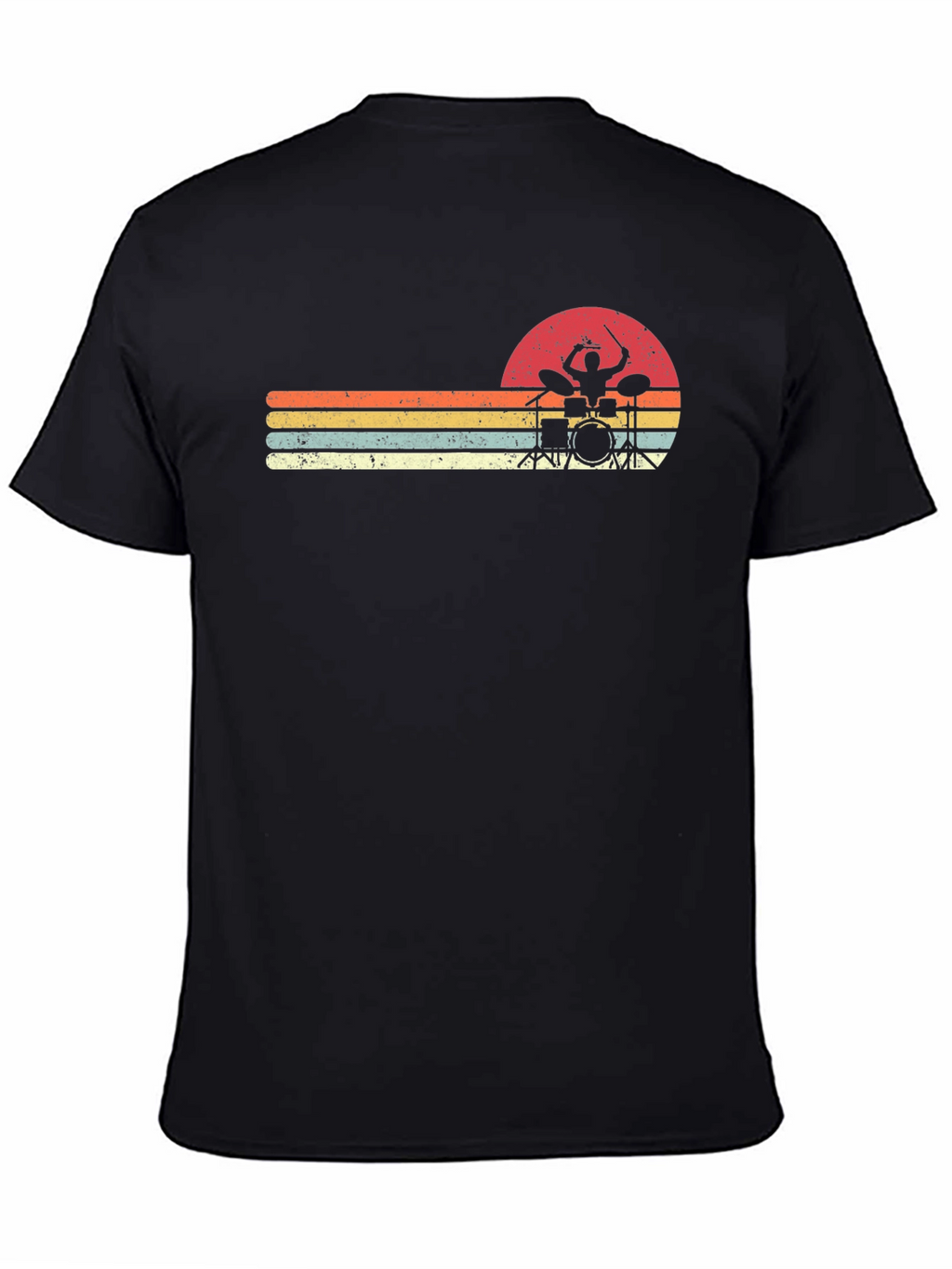 Retro Drummer Sunset Graphic Tee - Black