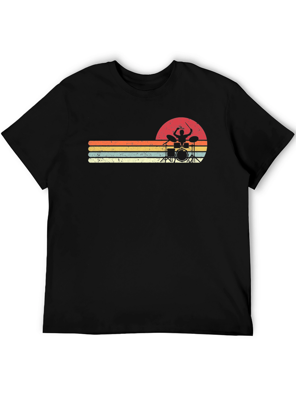 Retro Drummer Sunset Graphic Tee - Black