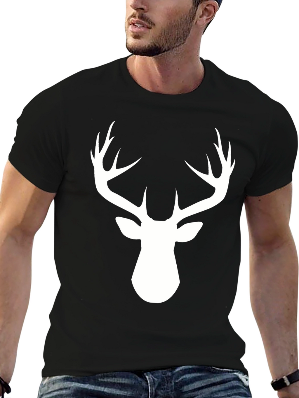 Deer Antler Graphic Tee - Black Cotton Blend