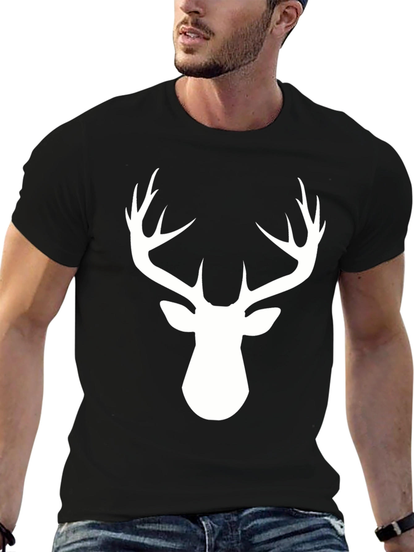 Deer Antler Graphic Tee - Black Cotton Blend