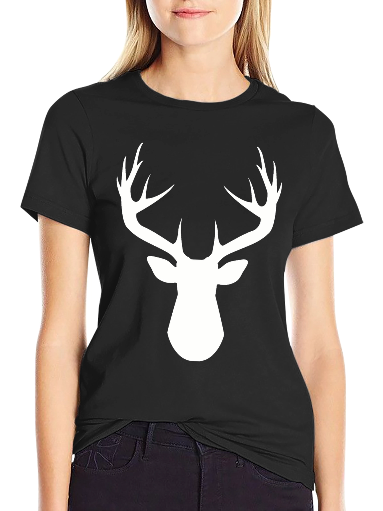 Deer Antler Graphic Tee - Black Cotton Blend