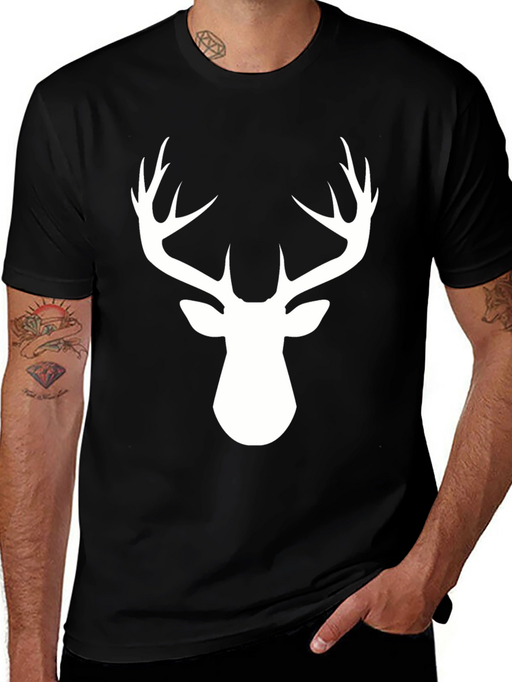 Deer Antler Graphic Tee - Black Cotton Blend