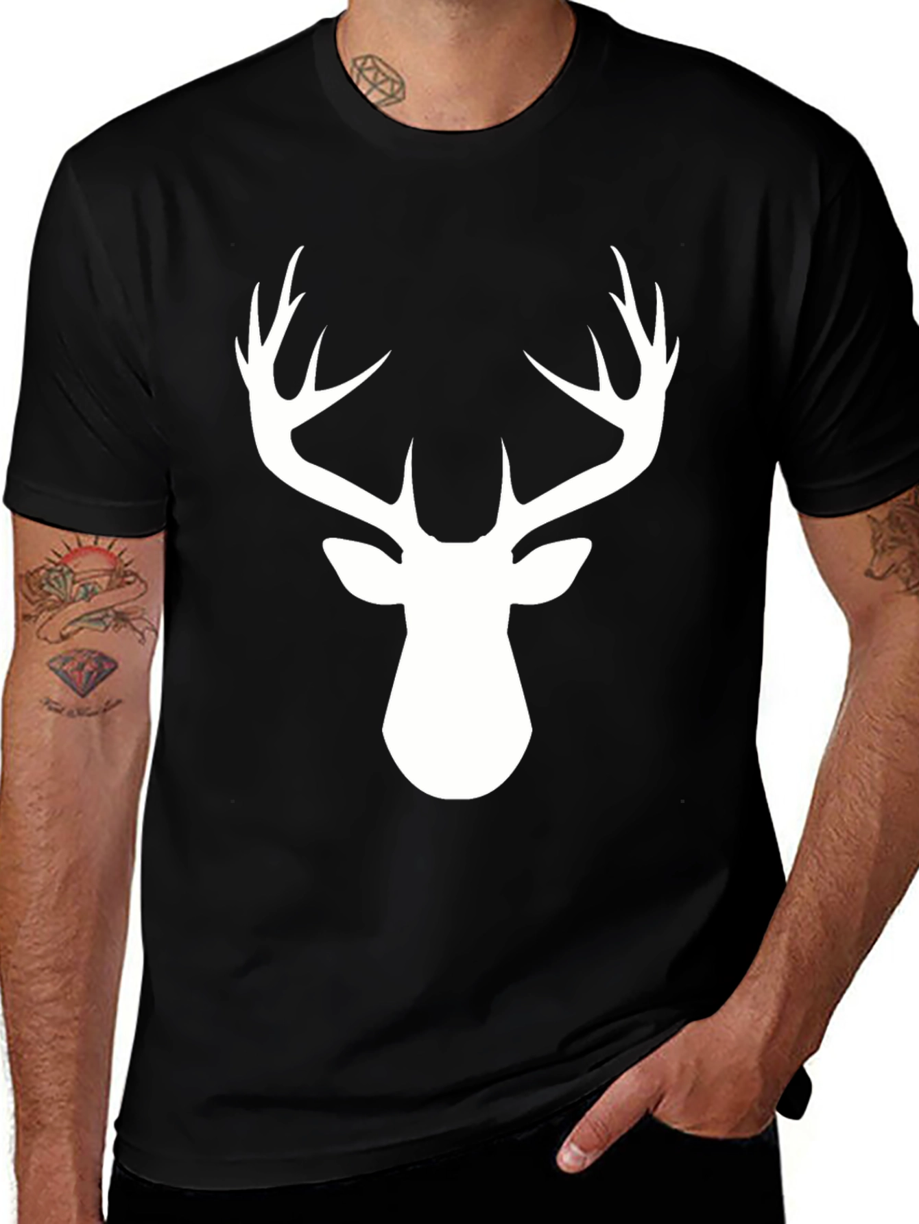 Deer Antler Graphic Tee - Black Cotton Blend