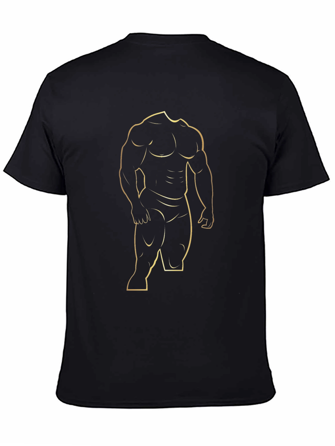 Mens Black T-Shirt with Gold Bodybuilder Design