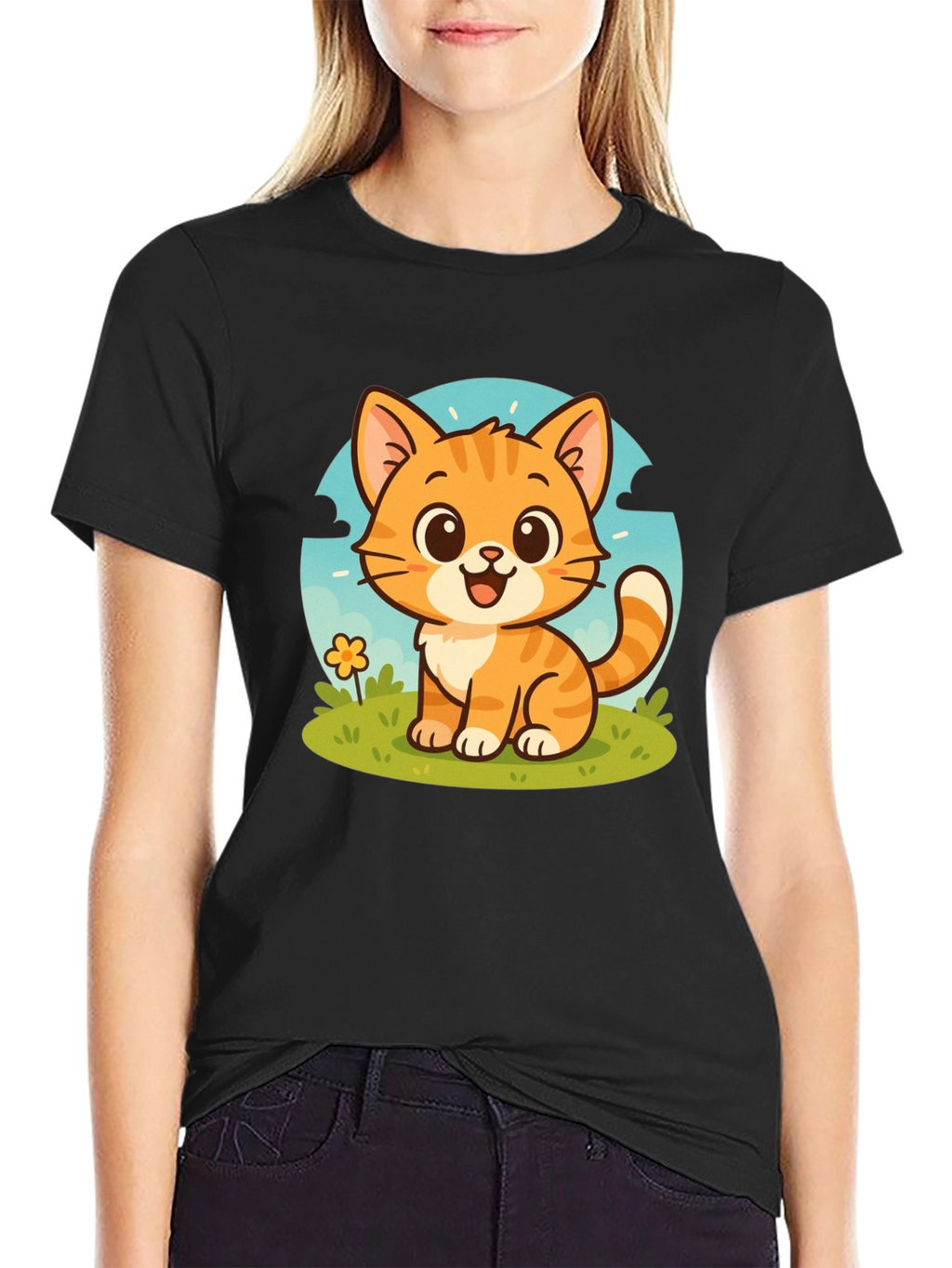 Cute Cartoon Cat Graphic T-Shirt - Unisex