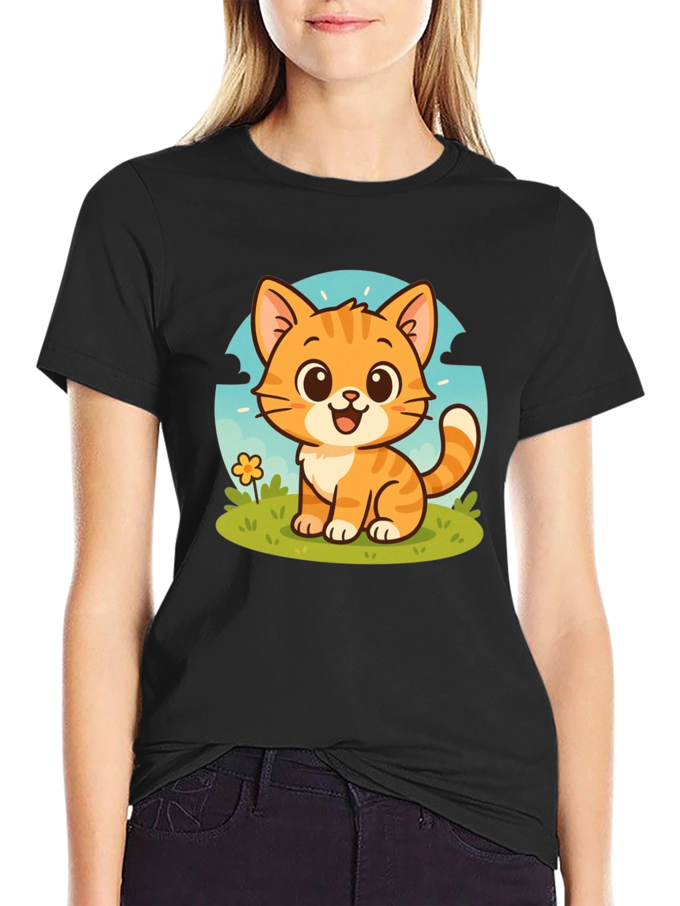 Cute Cartoon Cat Graphic T-Shirt - Unisex