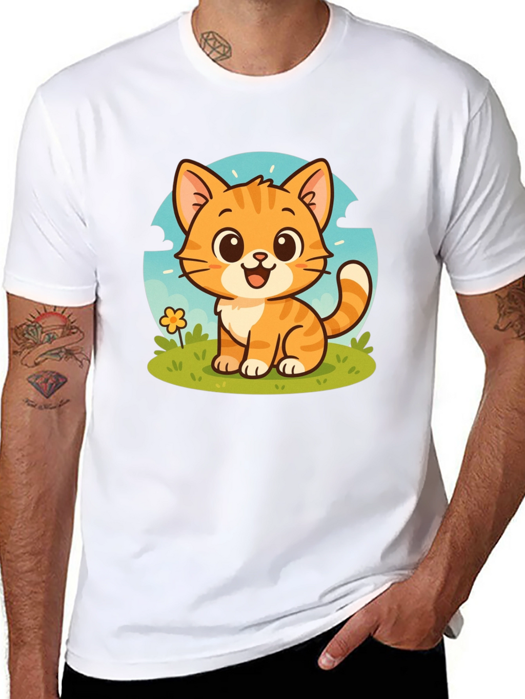 Cute Cartoon Cat Graphic T-Shirt - Unisex